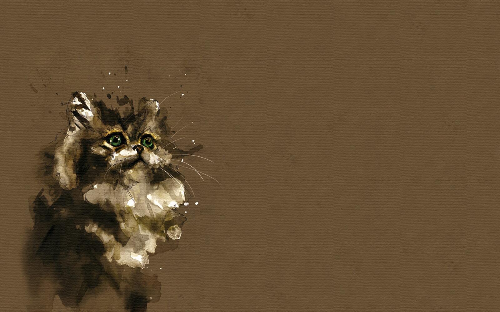 Рисунок котенка акварелью