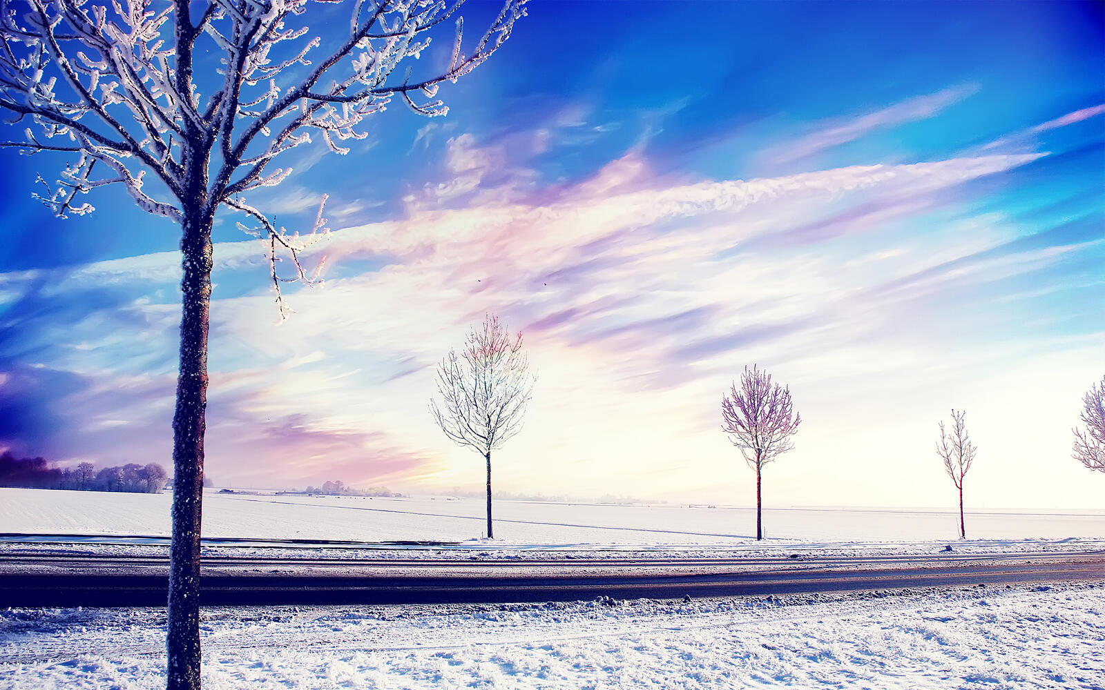 Бесплатное фото Зимний пейзаж морозным днем