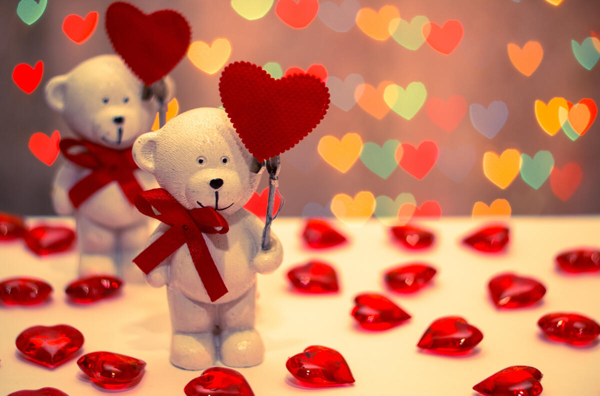 Toy bears with hearts for Valentine`s Day