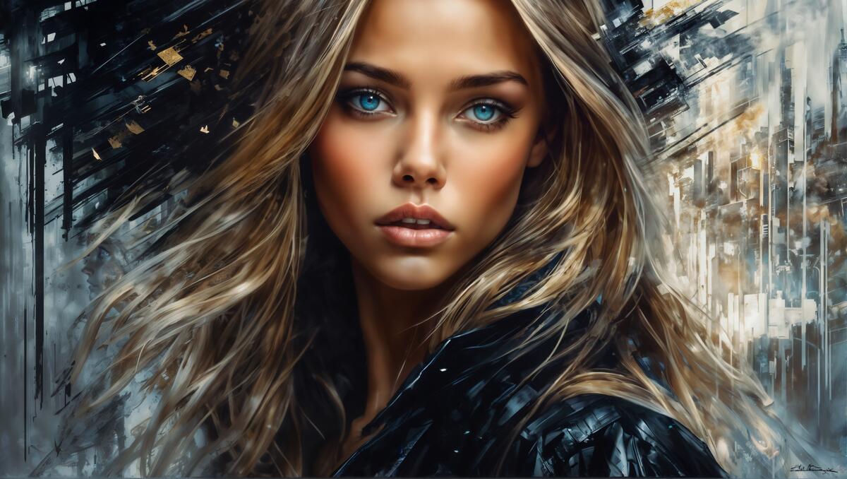 A rendering of a picture of a blonde girl.