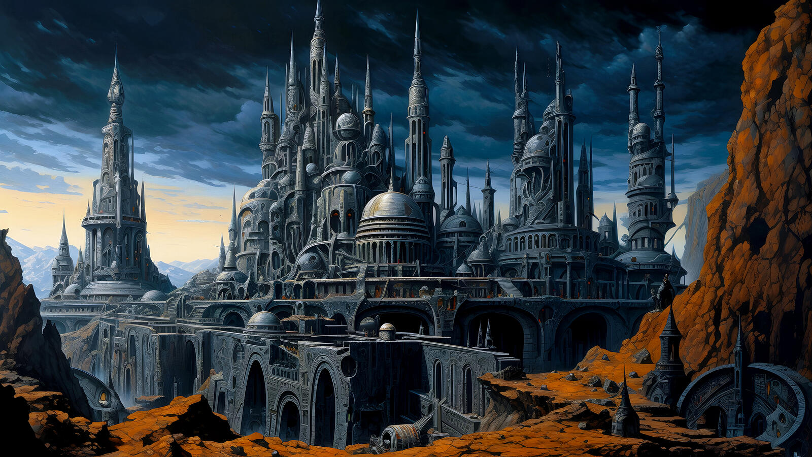 Бесплатное фото Фантастический город с крепостью и горами