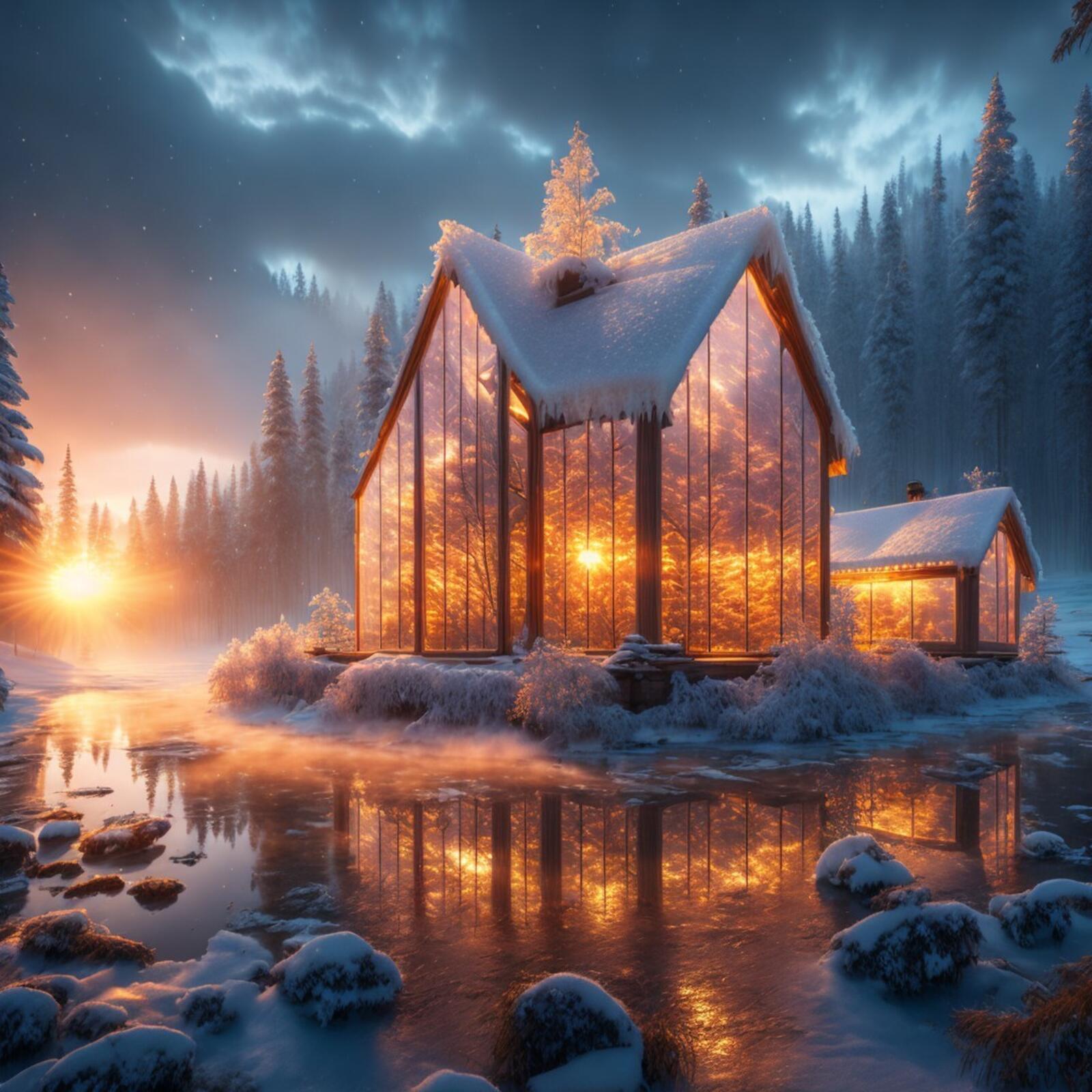 免费照片冬日灯火中的房屋