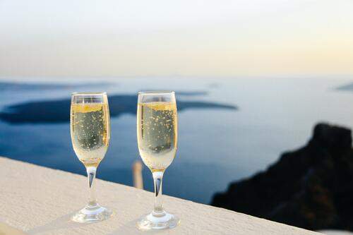 Two glasses filled with champagne
