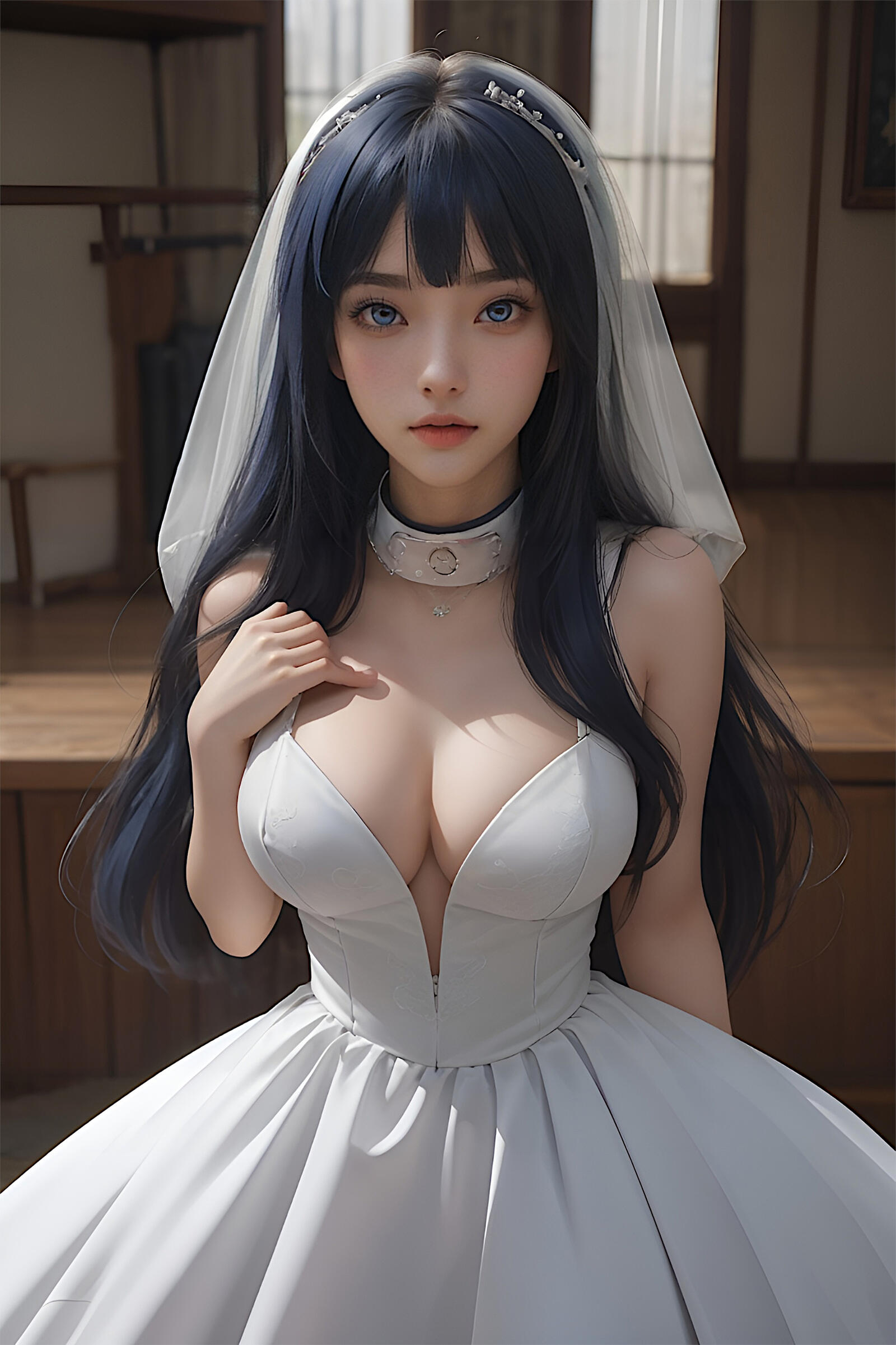Free photo Drawing of an Asian bride in a white dress