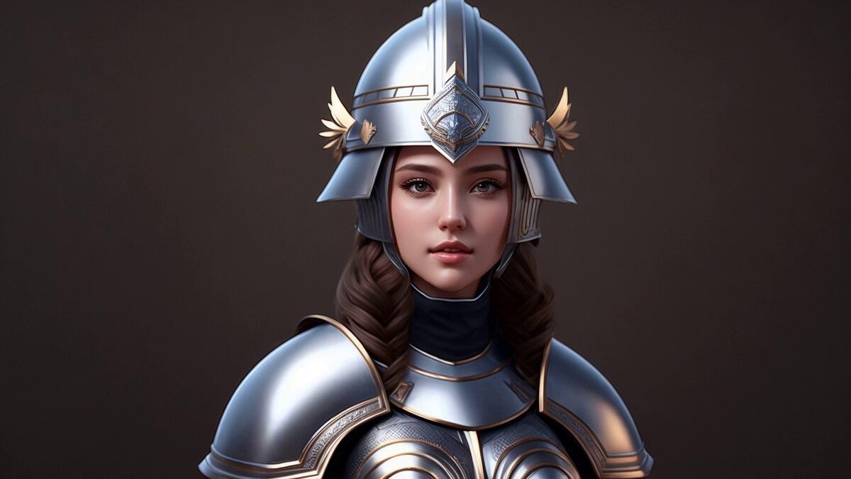 Girl warrior in armor on a coffee background