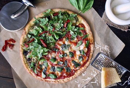 Pizza with greens