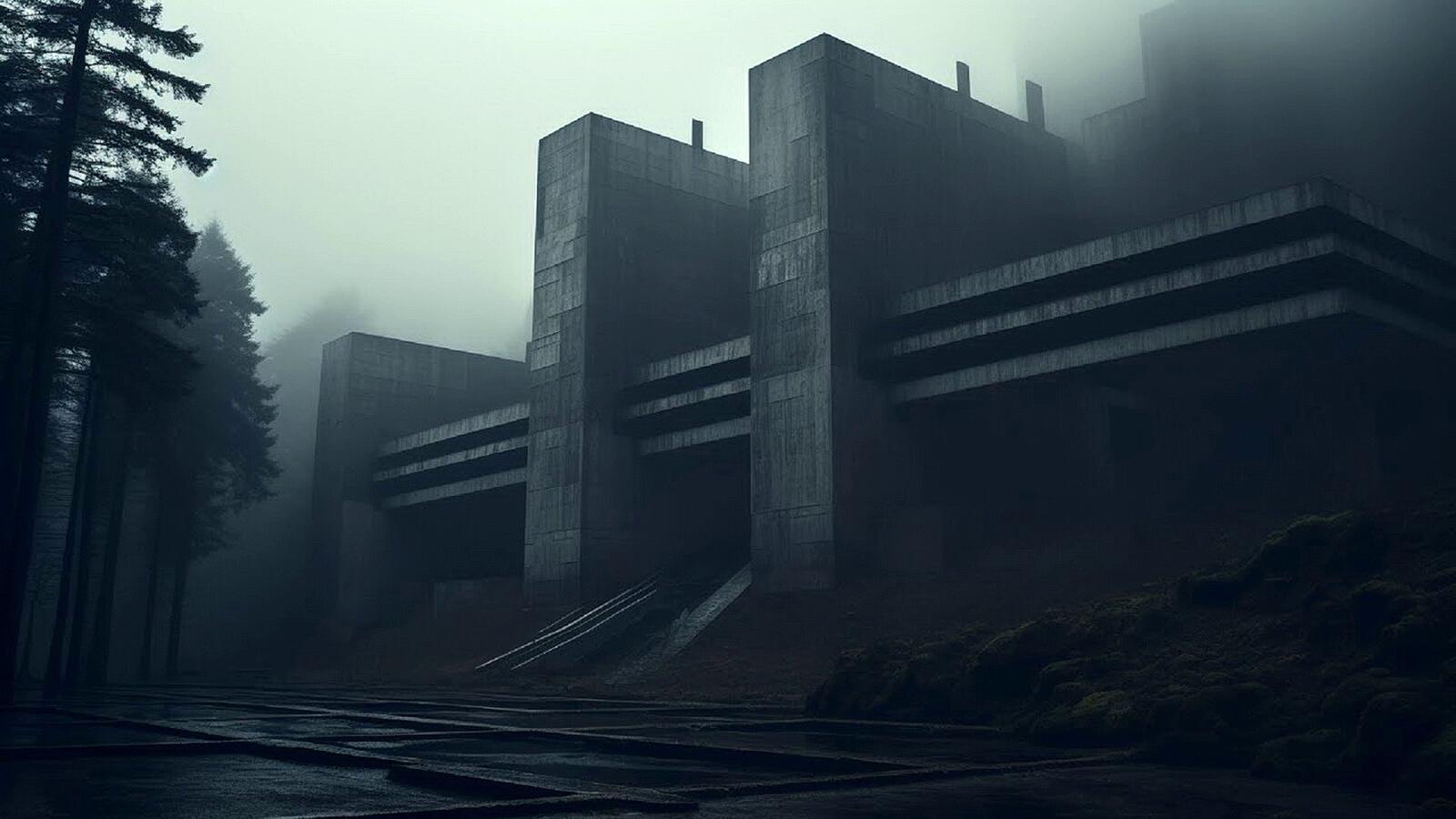 Бесплатное фото Серое футуристическое здание в туман