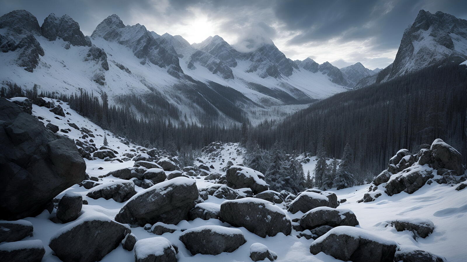 Бесплатное фото Горный пейзаж и зимний лес