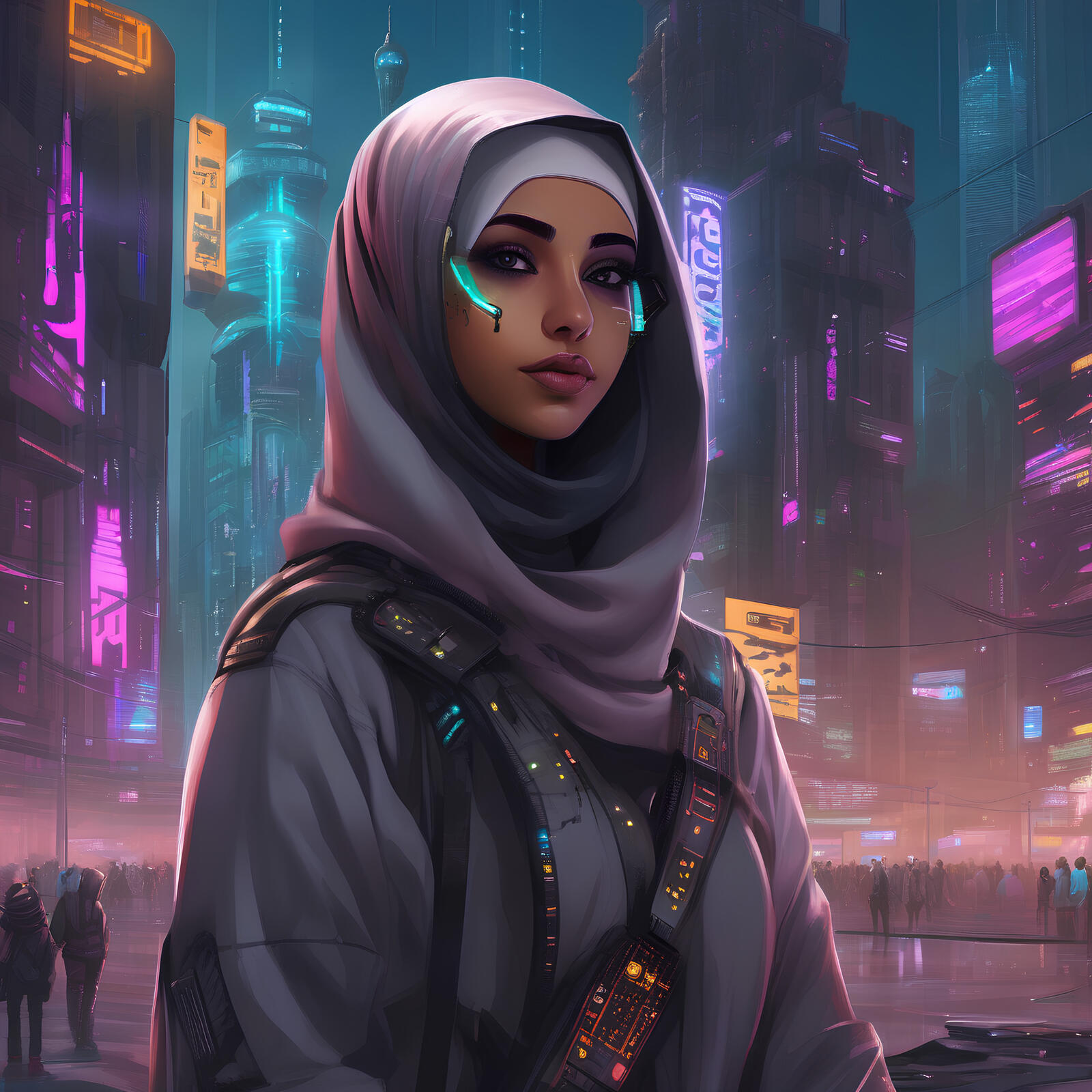 Free photo Muslim girl cyberpunk