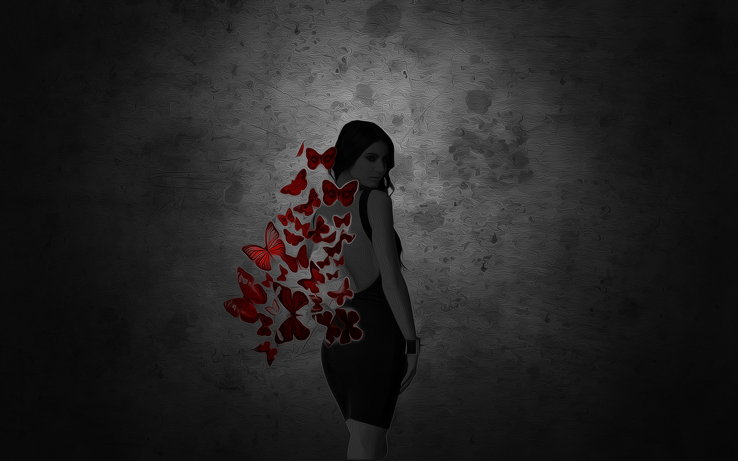 Free photo Red butterfly girl
