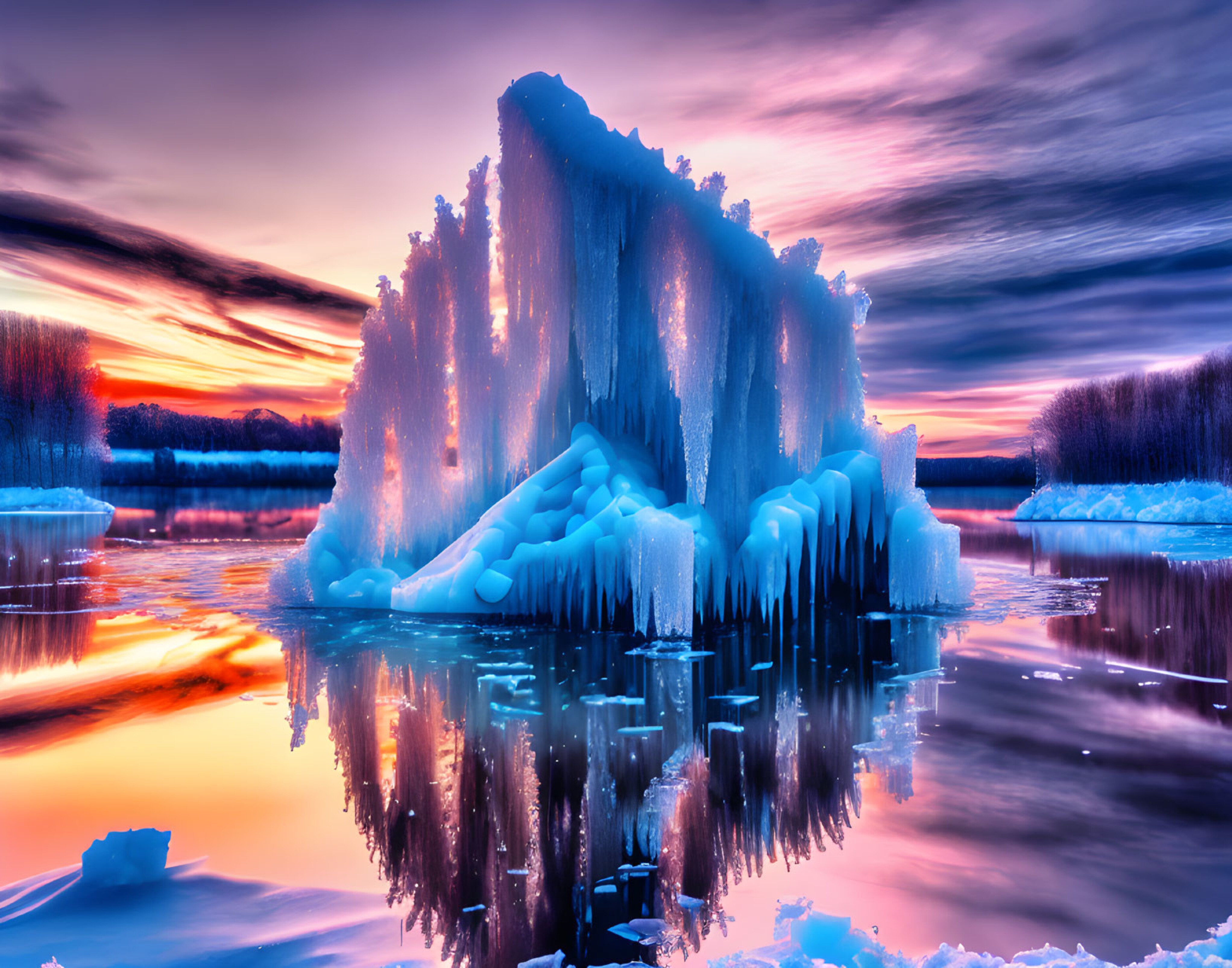 Бесплатное фото Рассвет над озером зимой