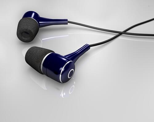 Headphones for phone in blue color on white background