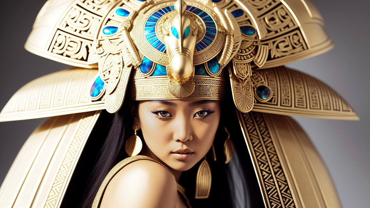 Азиатская девушка с золотым головным убором