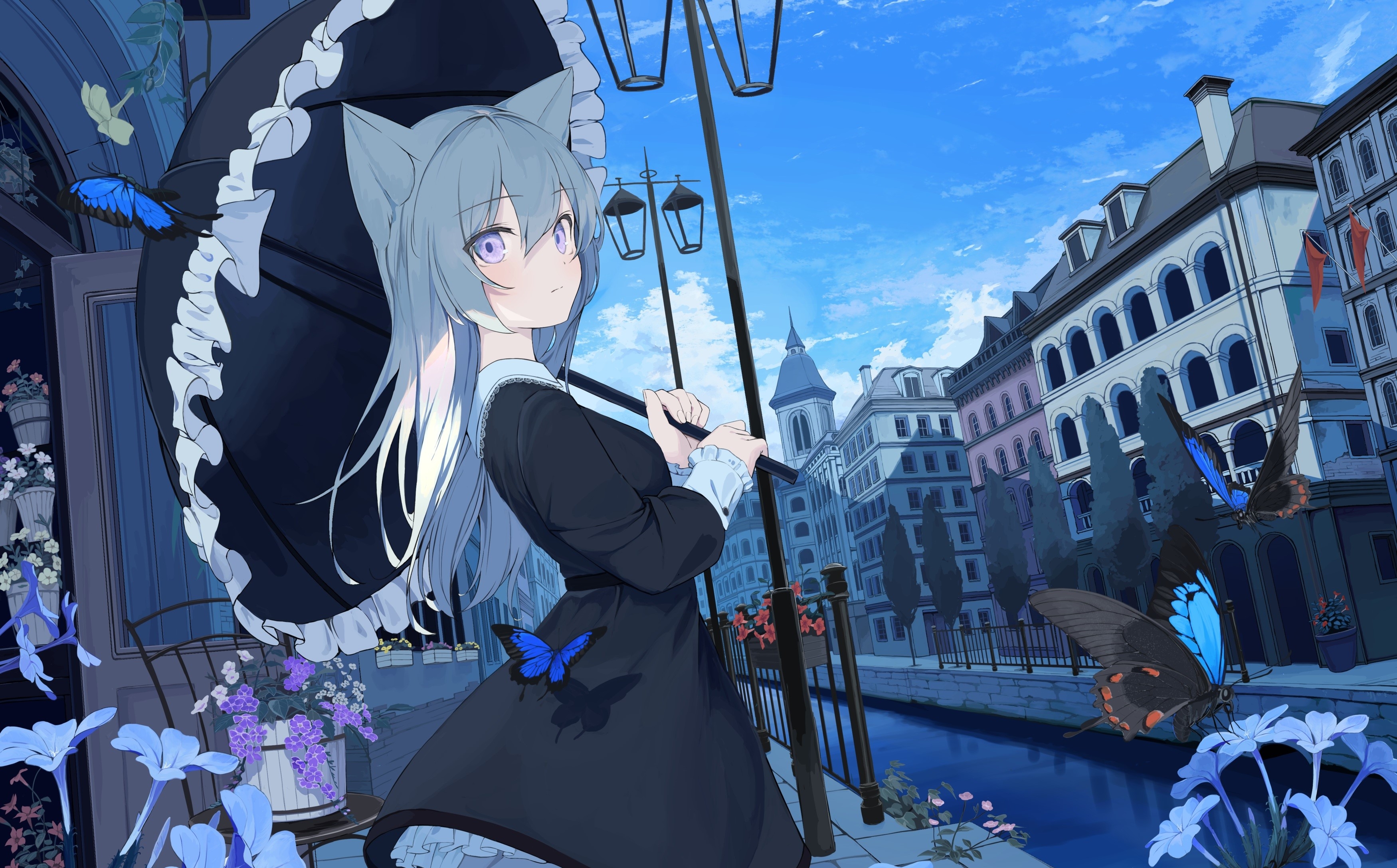 Photo free wallpaper gothic anime girl, umbrella, canal
