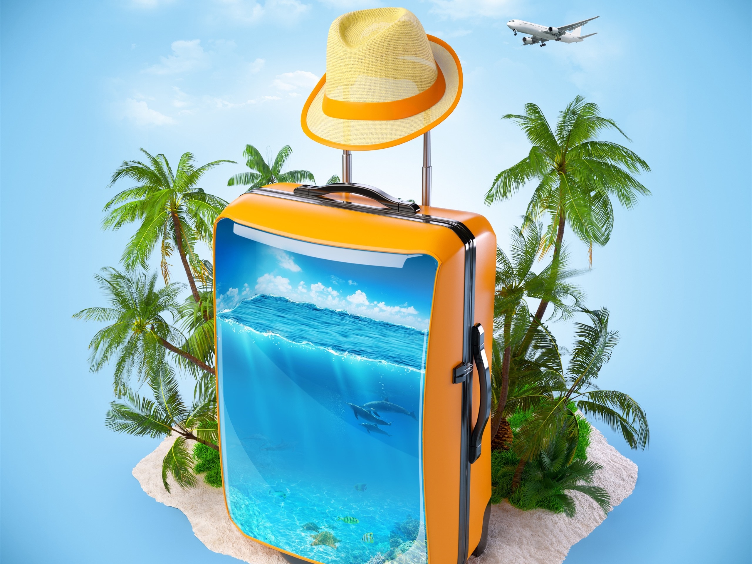 Free photo A suitcase packed for vacation