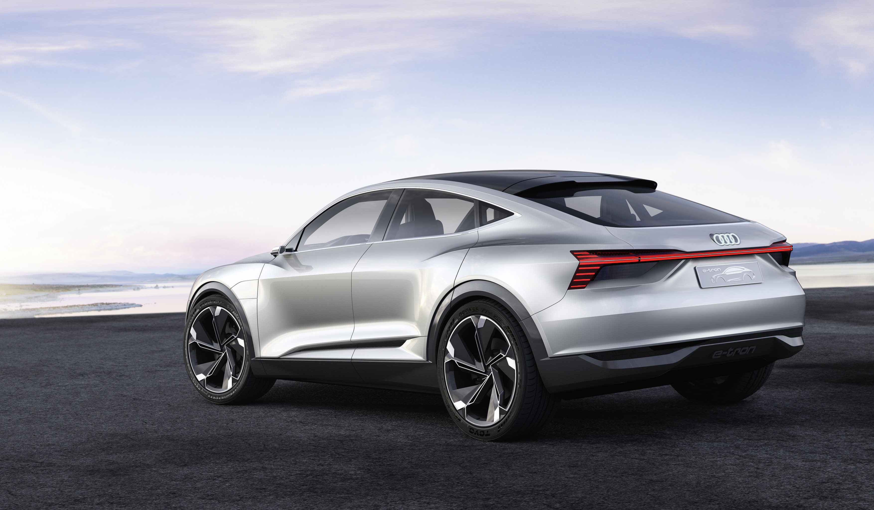 2017 Audi e-tron concept car in silver rear view