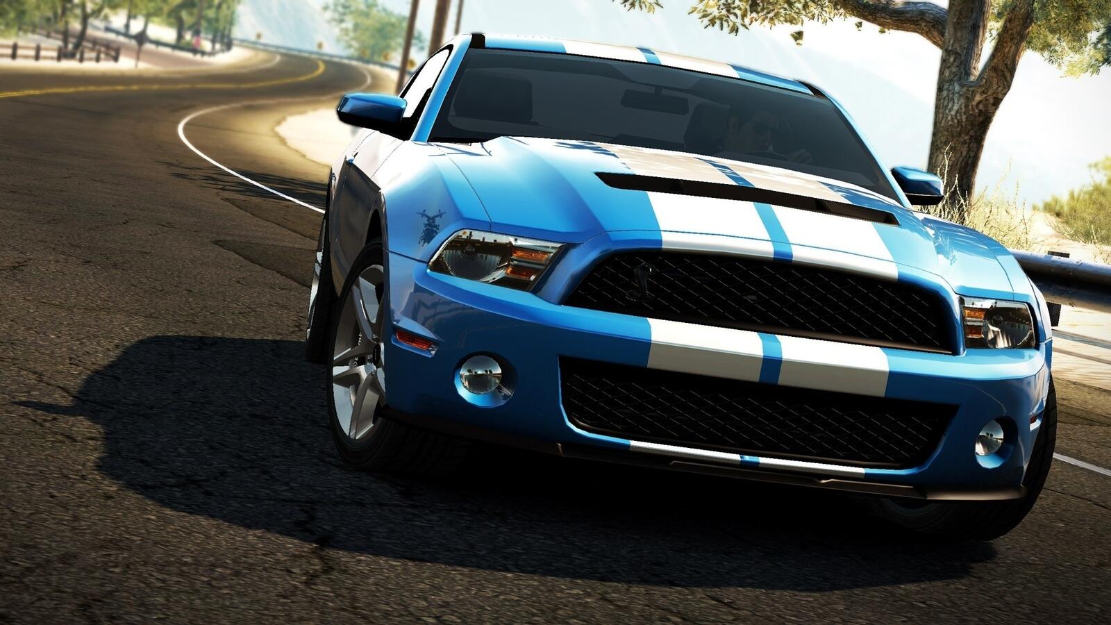 Free photo The blue Shelby mustang from the game
