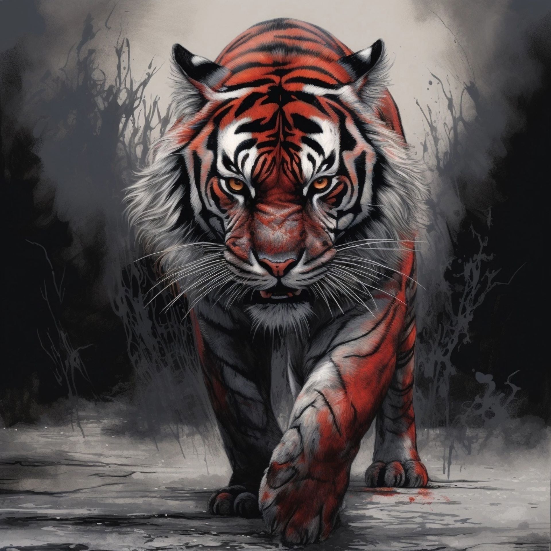 Бесплатное фото Грозный тигр. Арт