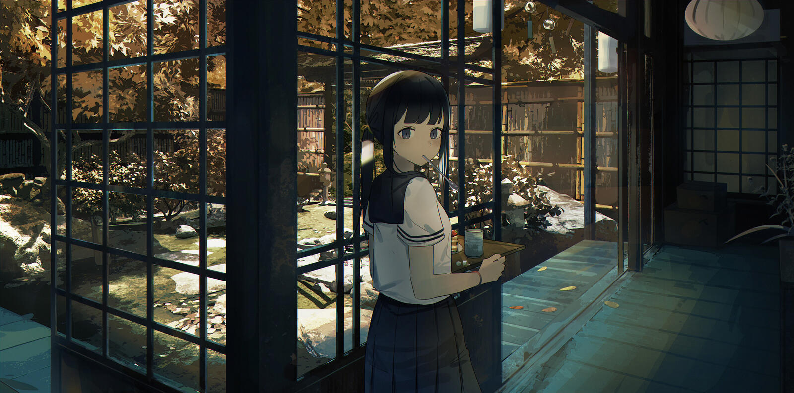 Обои традиционный Японский дом аниме обои аниме школьница на рабочий стол