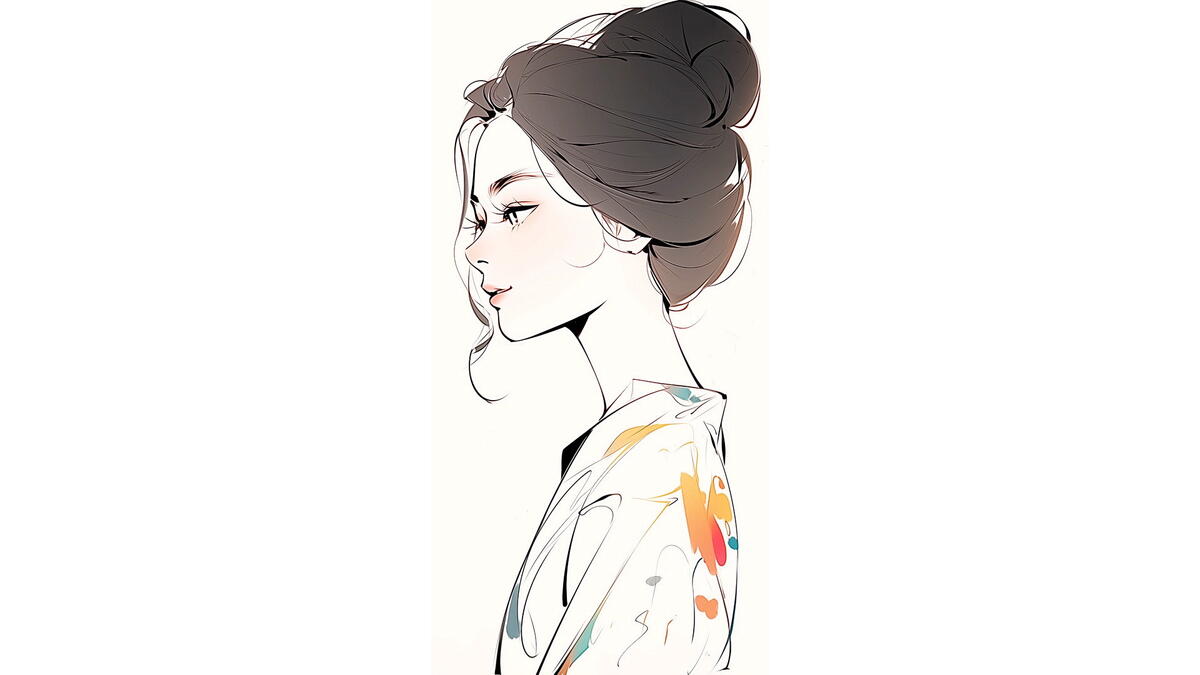 A drawing of a Japanese girl on a white background