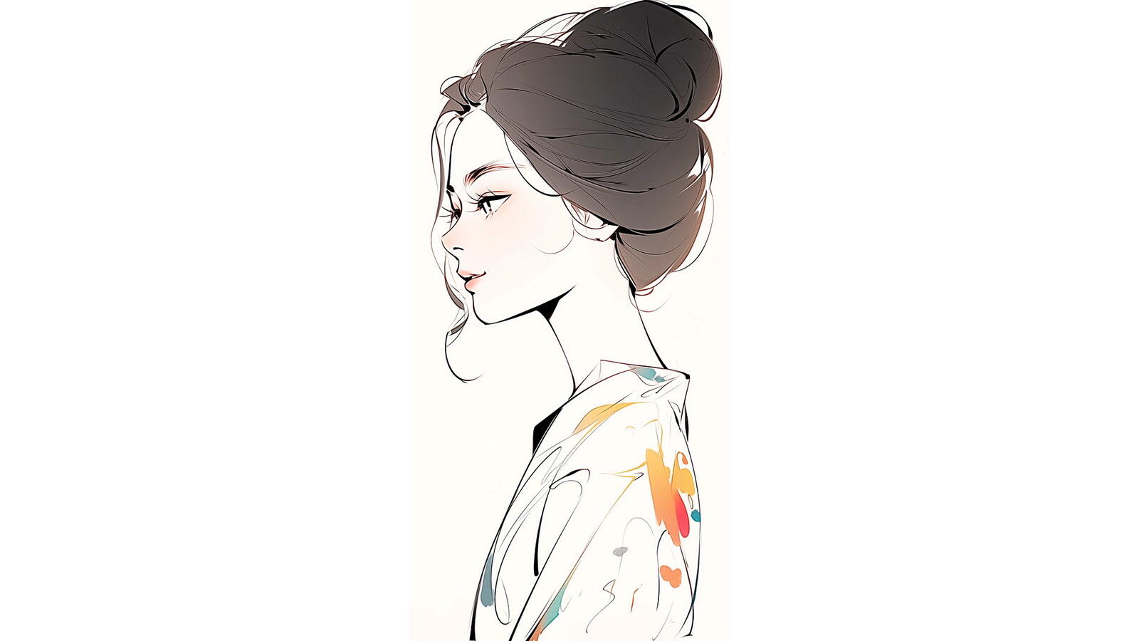 Бесплатное фото Рисунок японская девушка на белом фоне