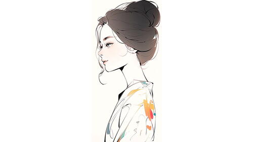 A drawing of a Japanese girl on a white background
