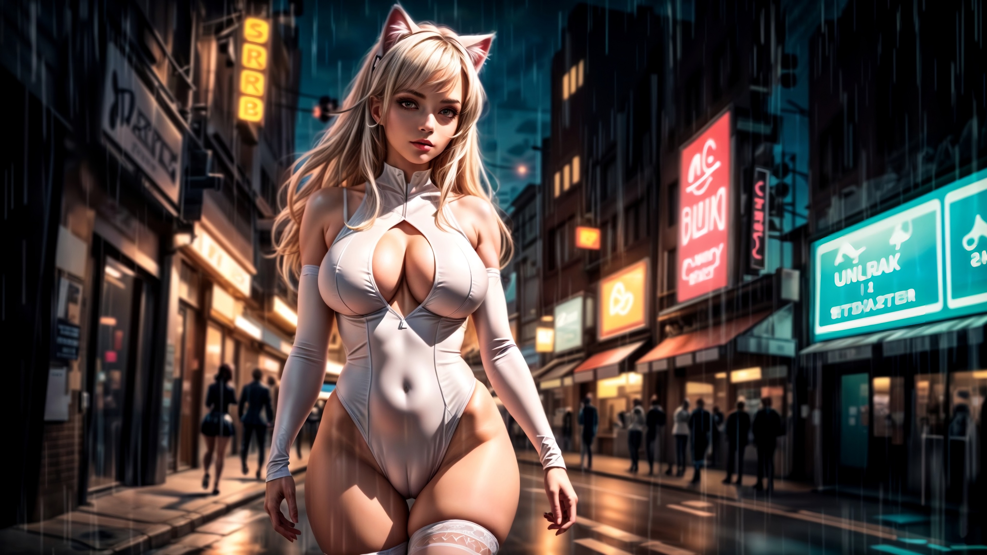 Бесплатное фото Девушка в боди на фоне ночной улицы города