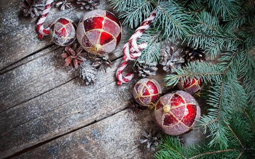 Christmas balls with artificial snow