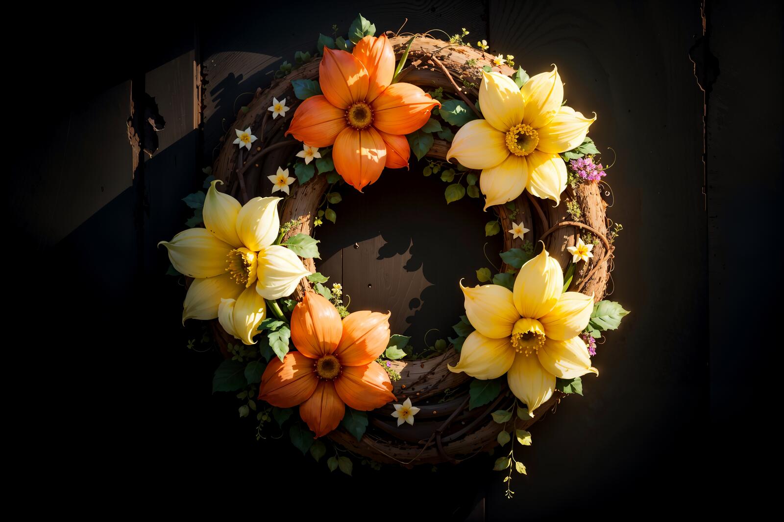 Free photo Festive floral wreath on the door