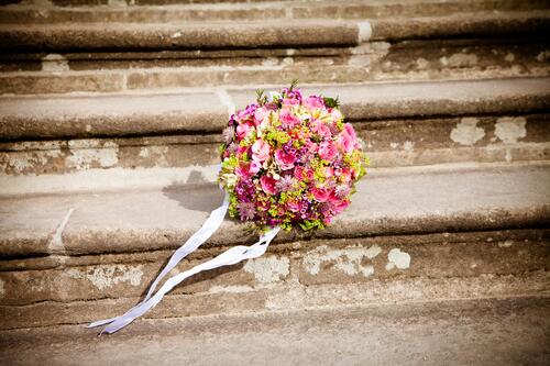 Wedding bouquet on the steps