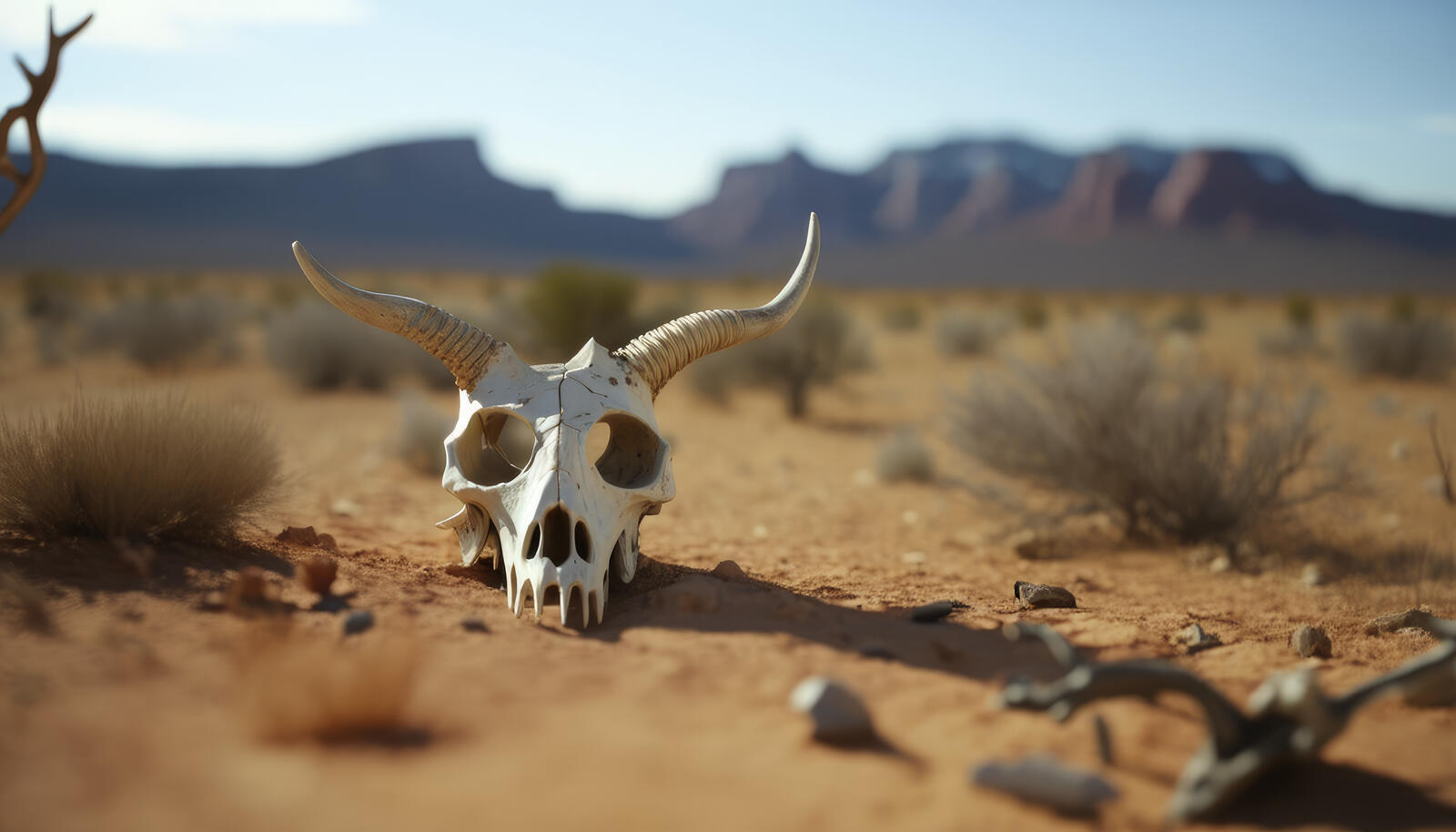 免费照片沙漠中的牛头骨