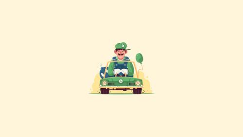 Зеленый марио на машине