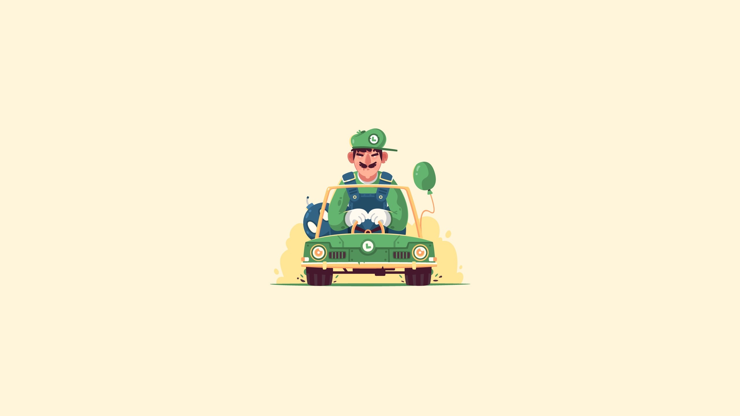 Бесплатное фото Зеленый марио на машине