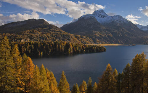 Autumn lake in the mountains of Switzerland