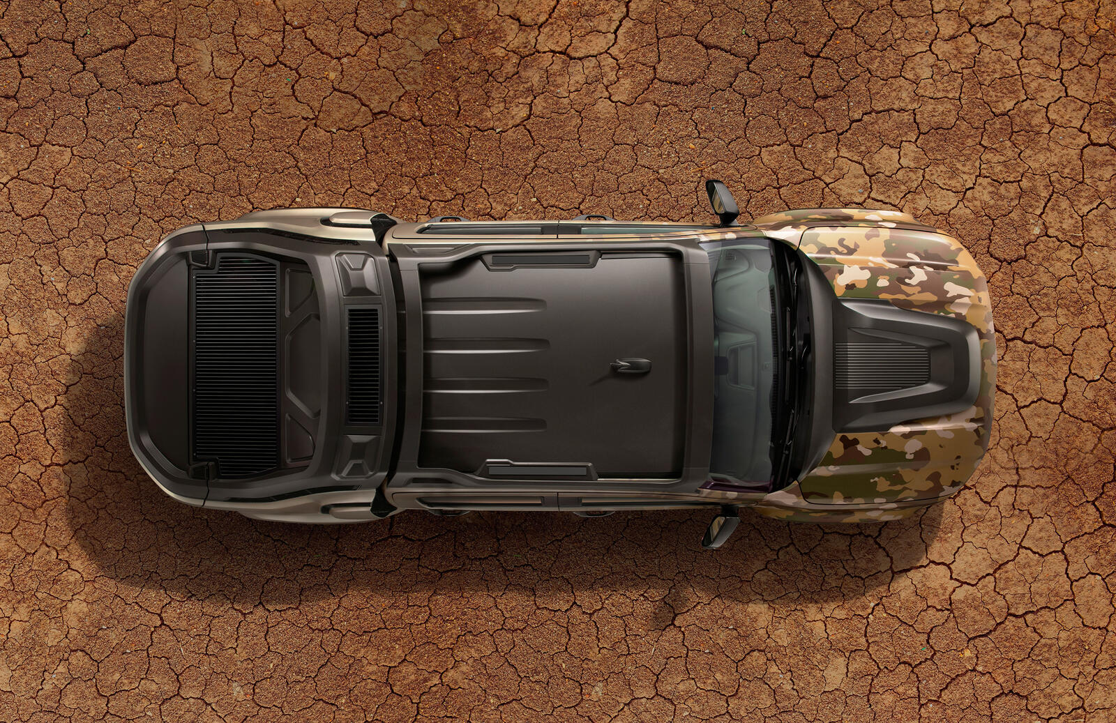 Free photo Jeep in camouflage paint top view