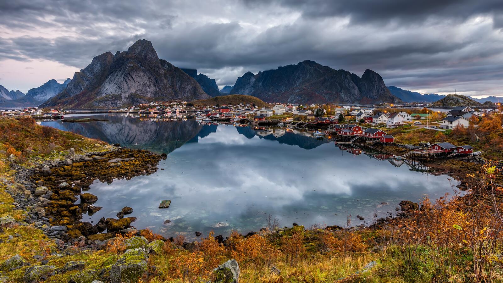 Бесплатное фото Норвежская рыбацкая деревня