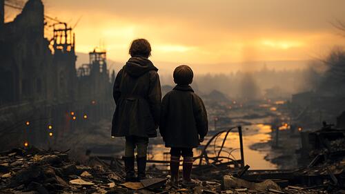 Дети и разрушенный город
