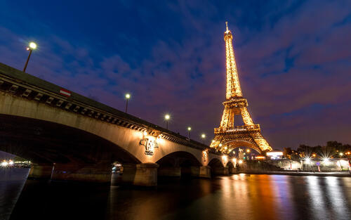 The Eiffel Tower in the night city.