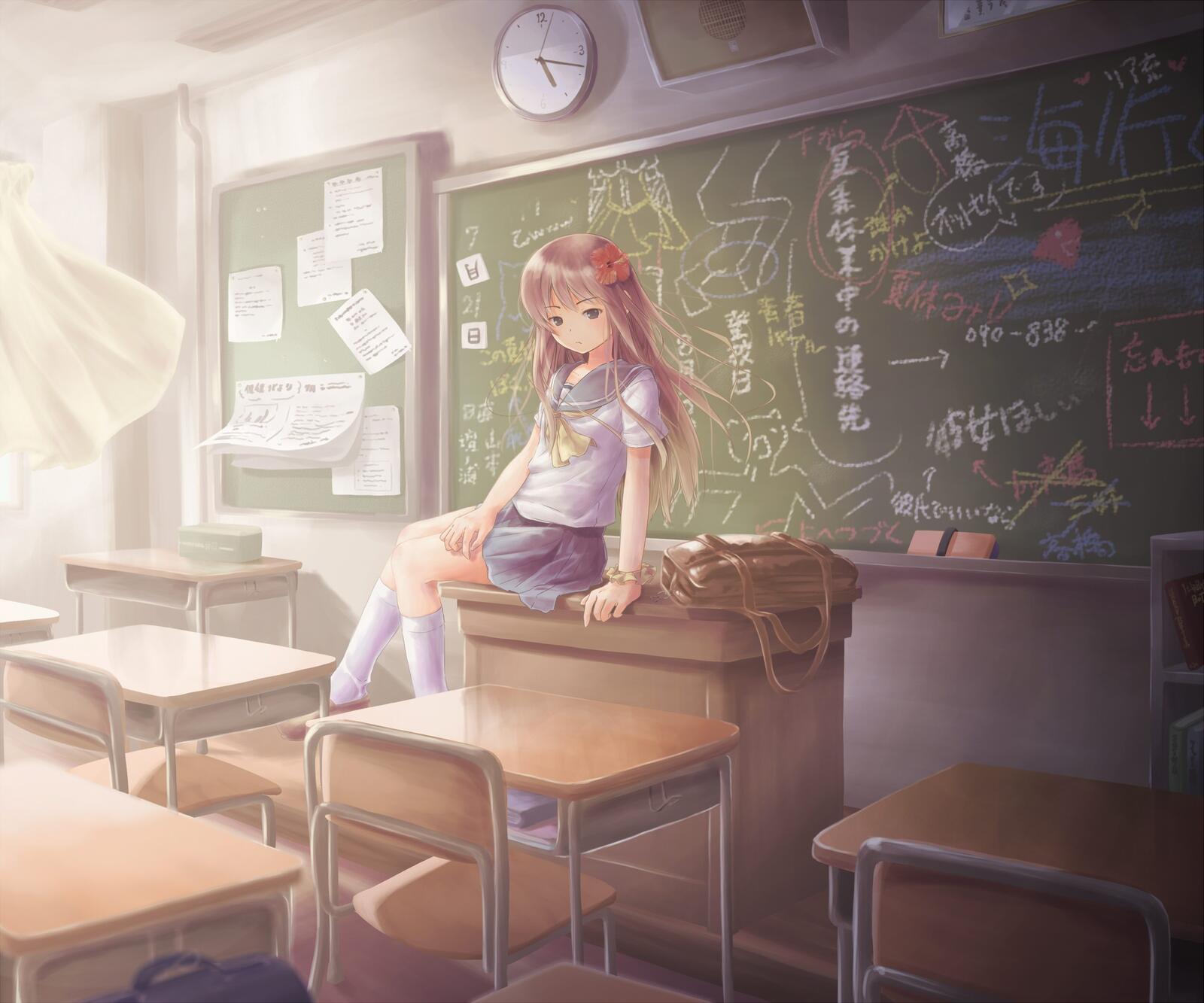 Wallpapers an anime school girl on the desktop