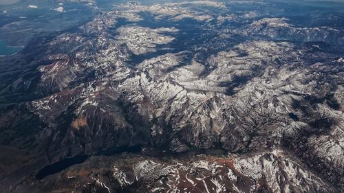 Mountain range view from an airplane