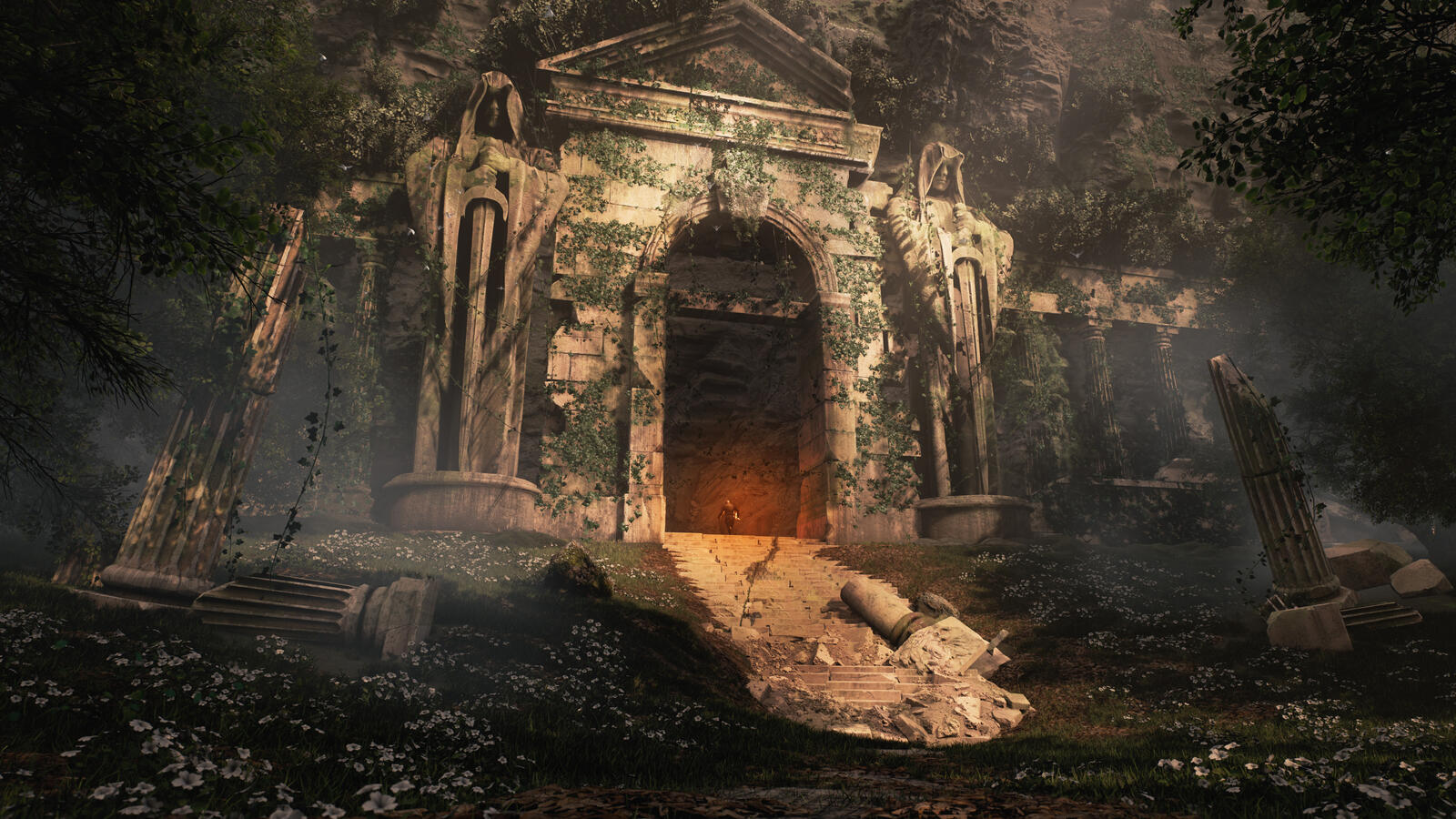 免费照片森林中的一座废弃的寺庙