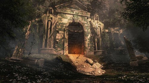 Abandoned temple in the woods