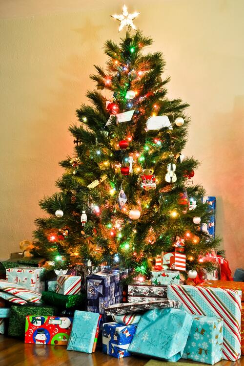 A New Year`s tree with big presents