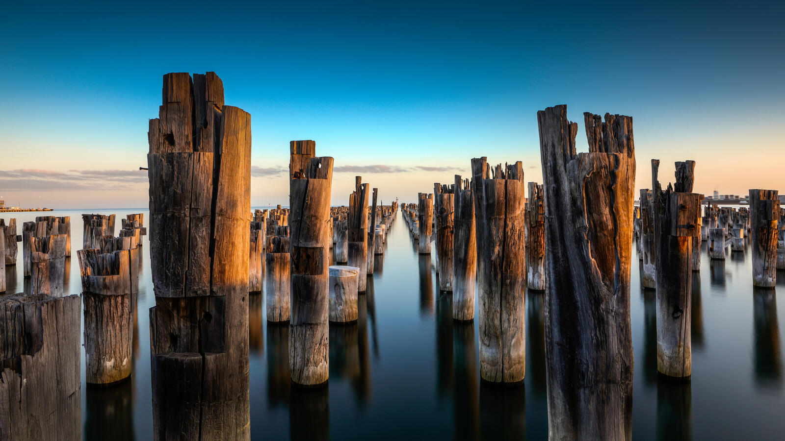 Free photo An old ruined wooden pier in Melbourne Australia