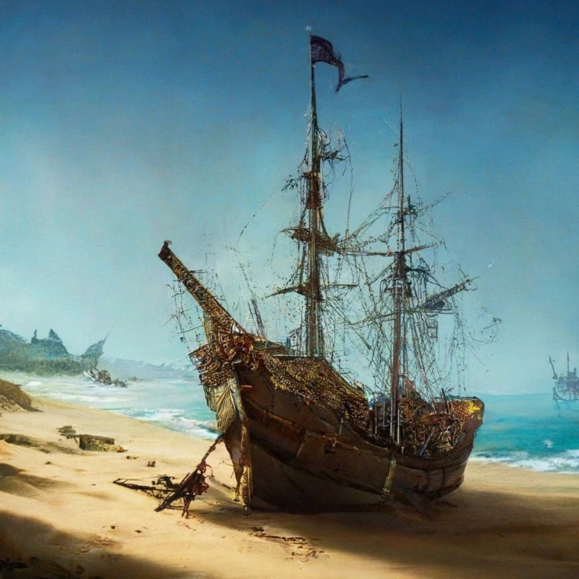A stranded pirate ship