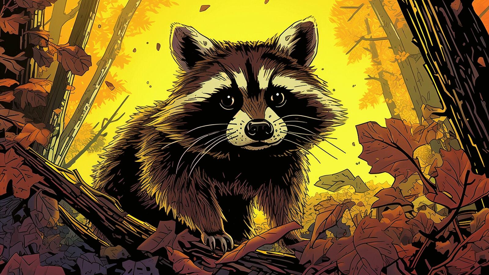Free photo Drawing of a raccoon in the fall woods