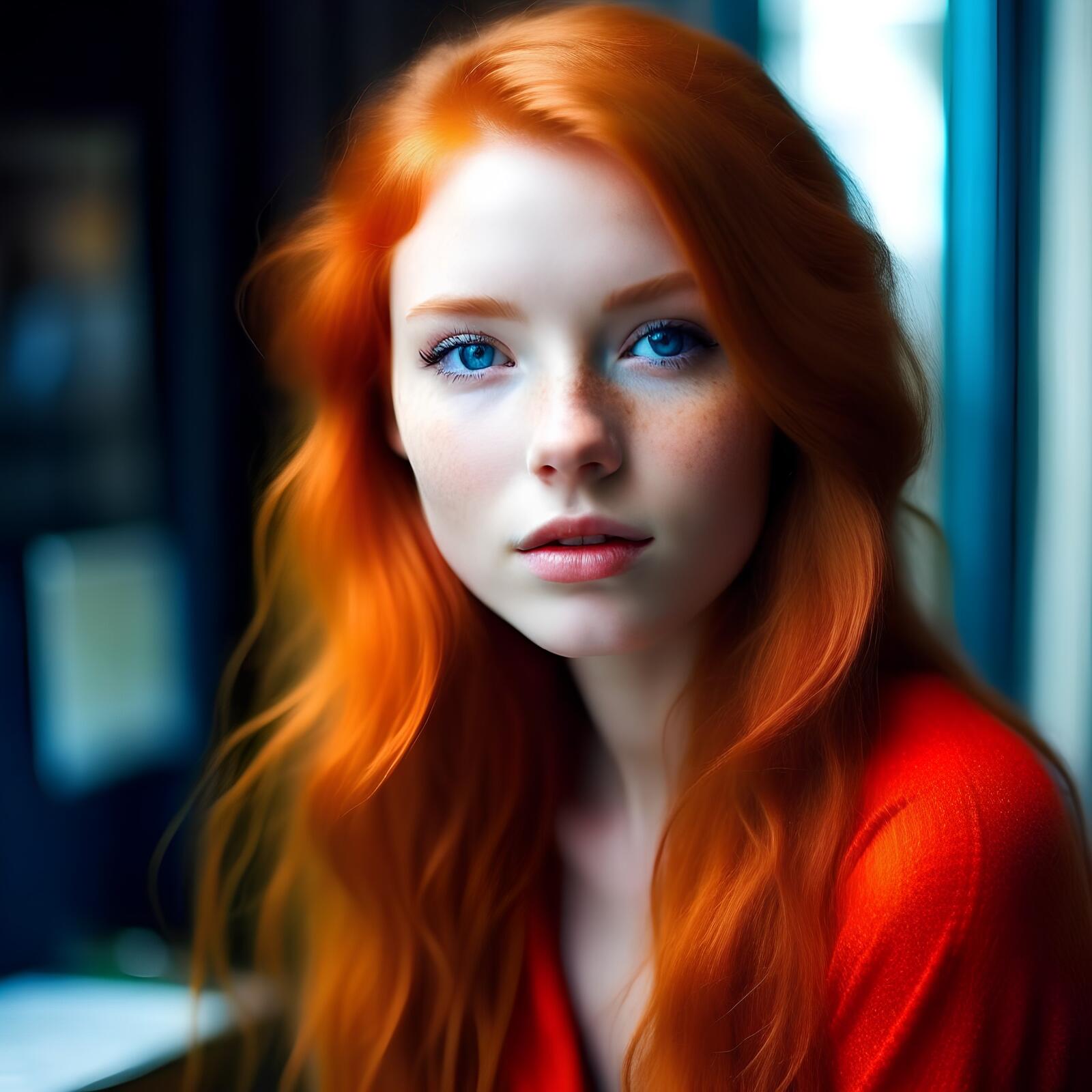 Бесплатное фото Рыжая девушка с голубыми глазами