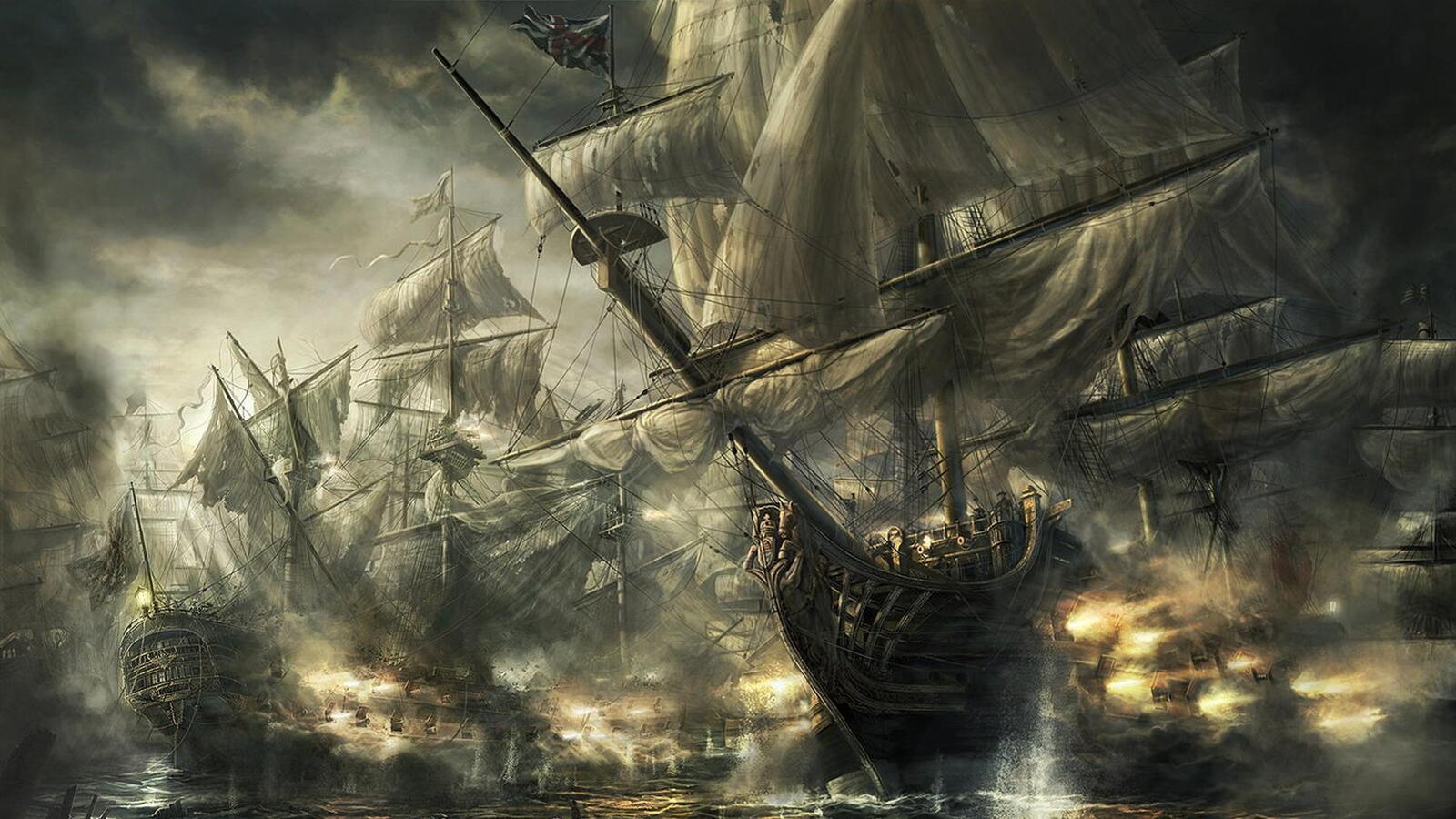 Бесплатное фото Страшное сражение кораблей