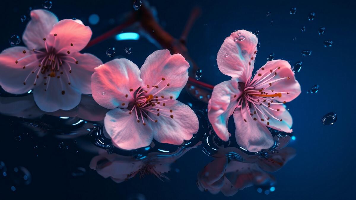 Маленькие розовые цветочки лежат в воде