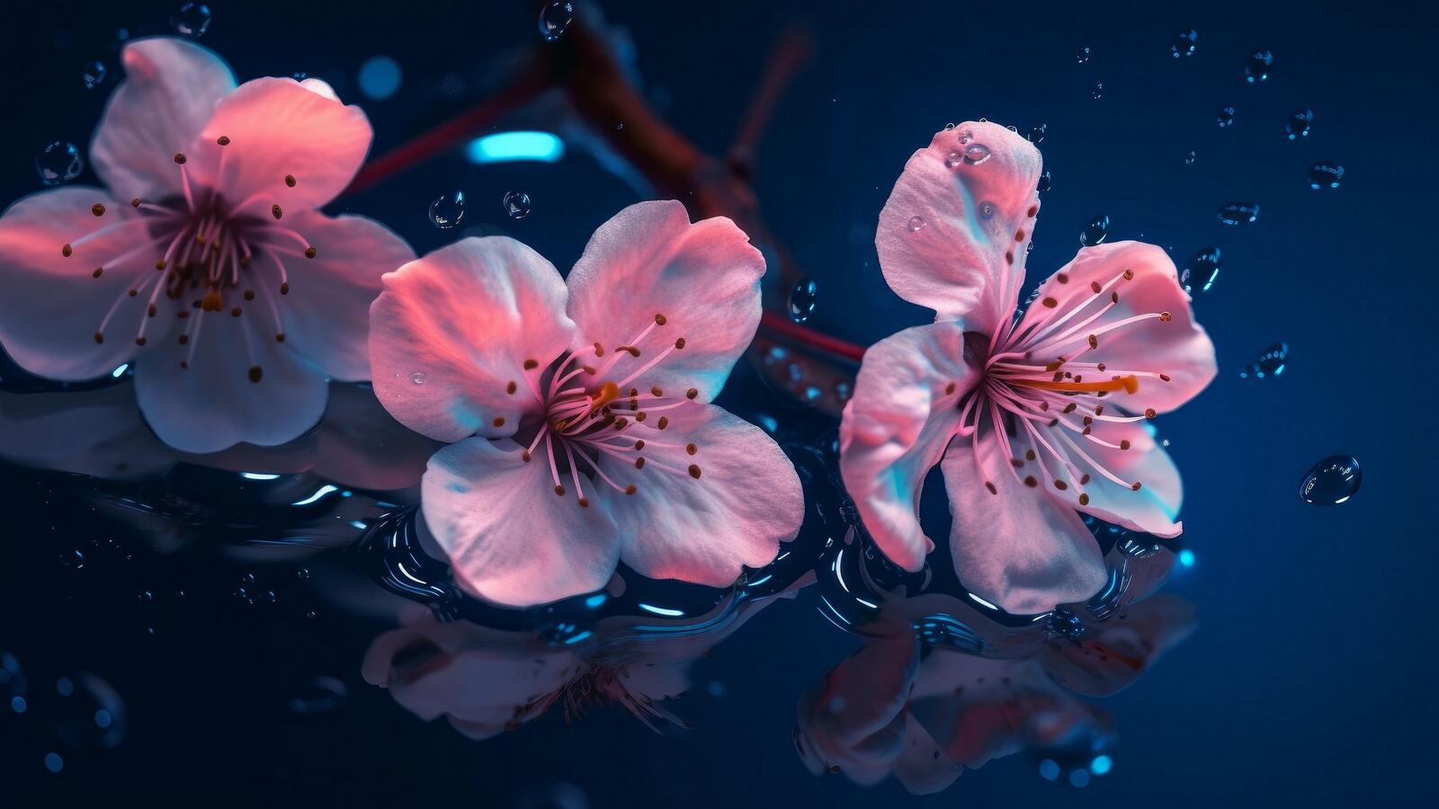 Free photo Little pink flowers lie in the water